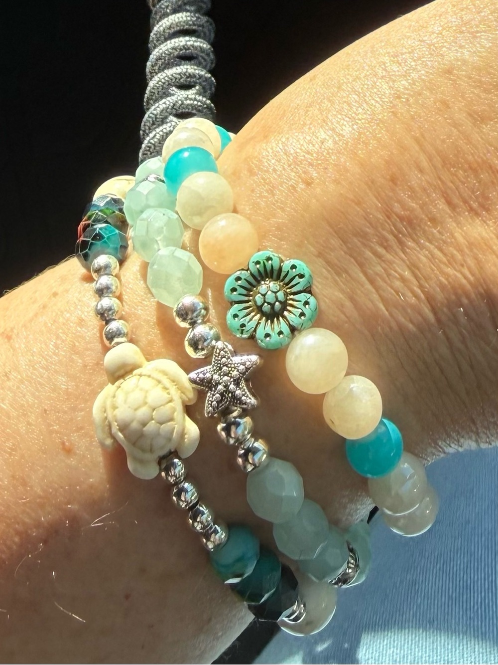 Turquoise & Cream Beaded Stackable Bracelet Set